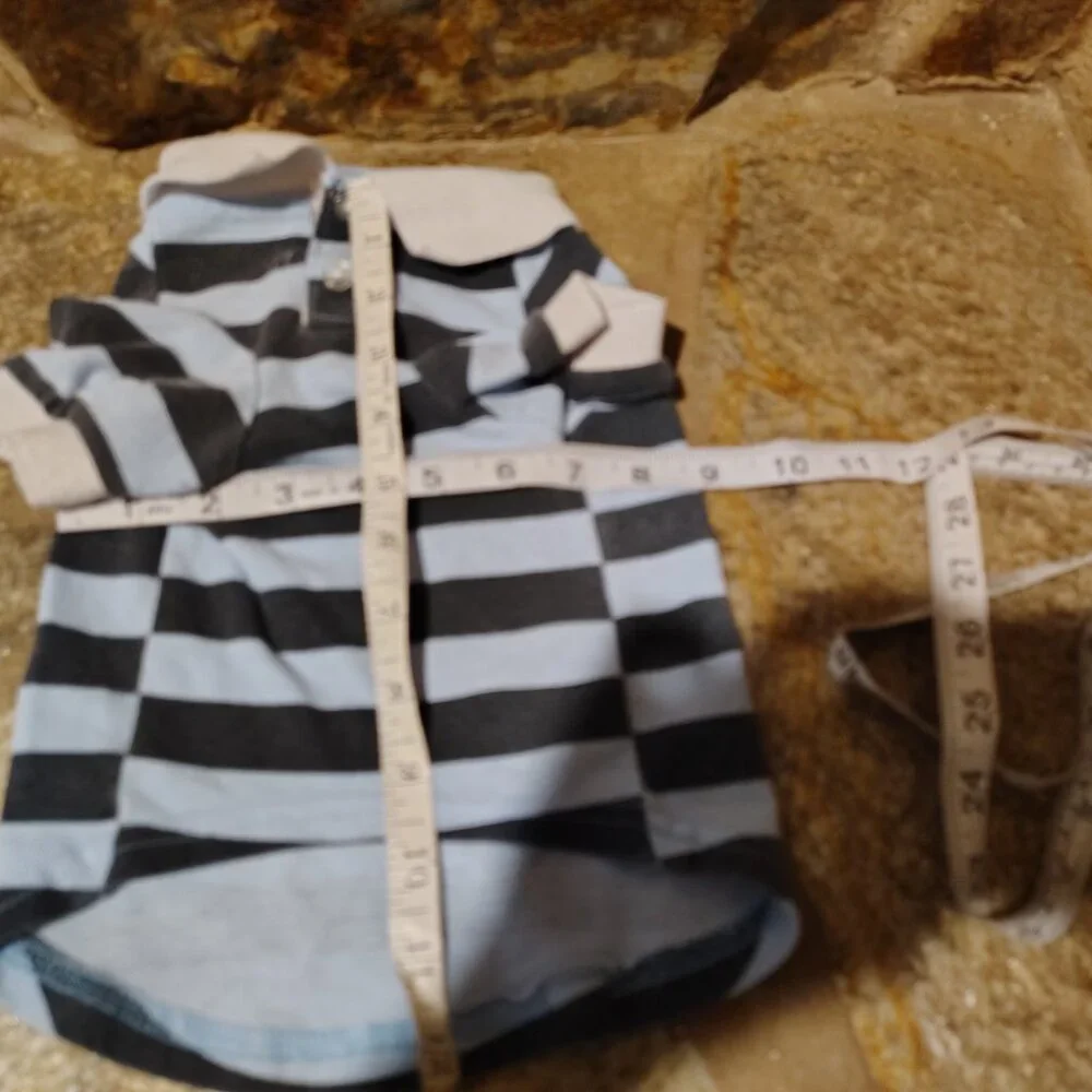 Top Paw Dogs Striped Polo Shirt Size Medium Blue White Cotton